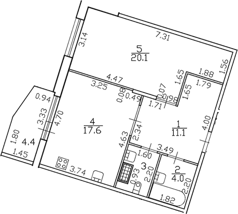 1-комнатная квартира 57.1 м², 6/8 эт., ЖК «Lotos club»